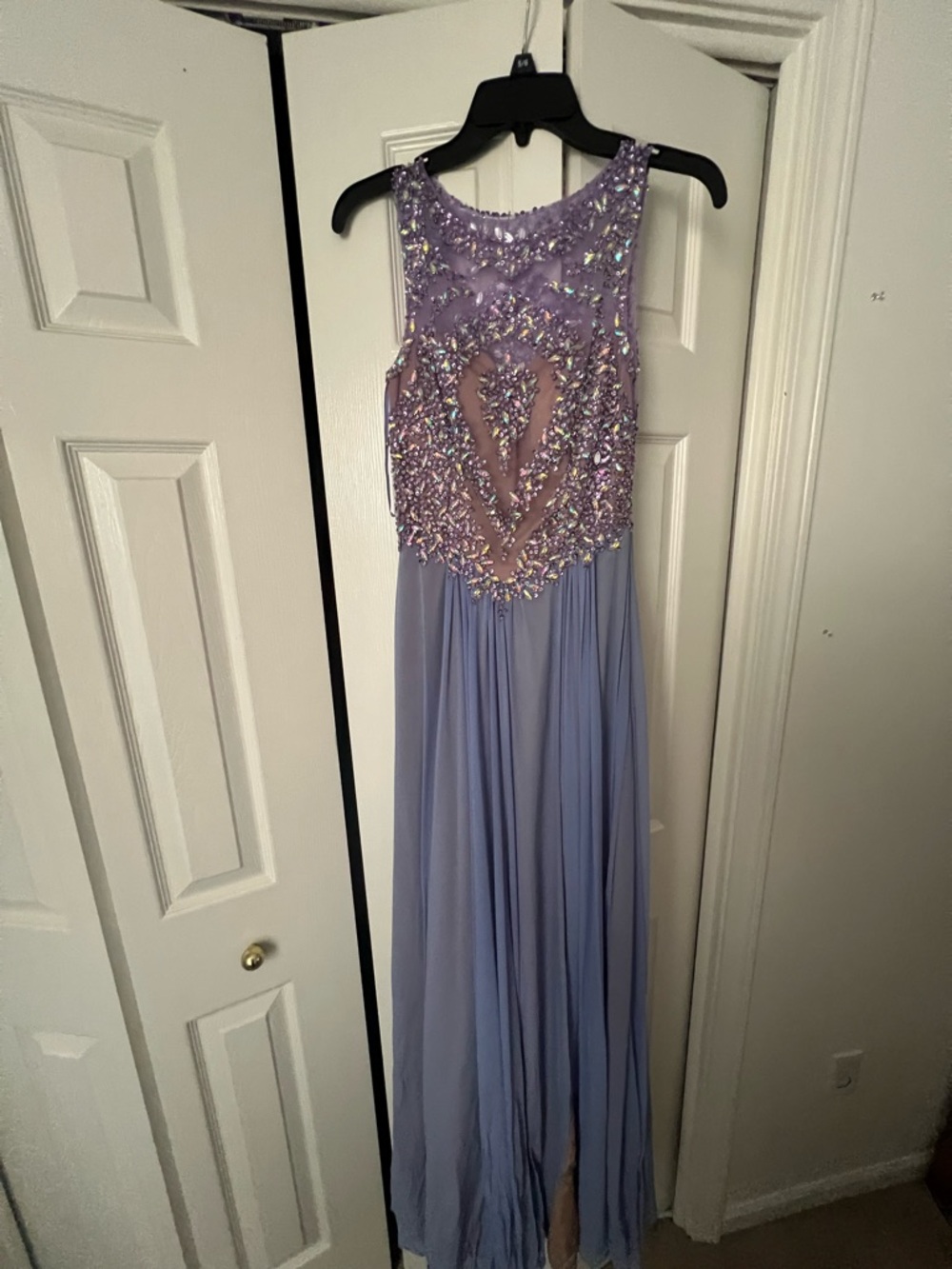 Terani Couture Lavender Beaded Illusion Neck Evening Gown